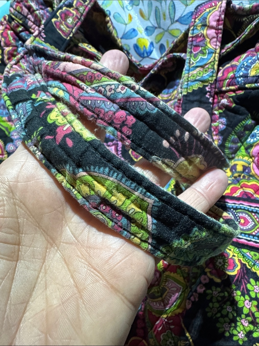 Vera Bradley Black Quilted Tote with Pink, Green & Yellow Floral Print - Picture 8 of 10